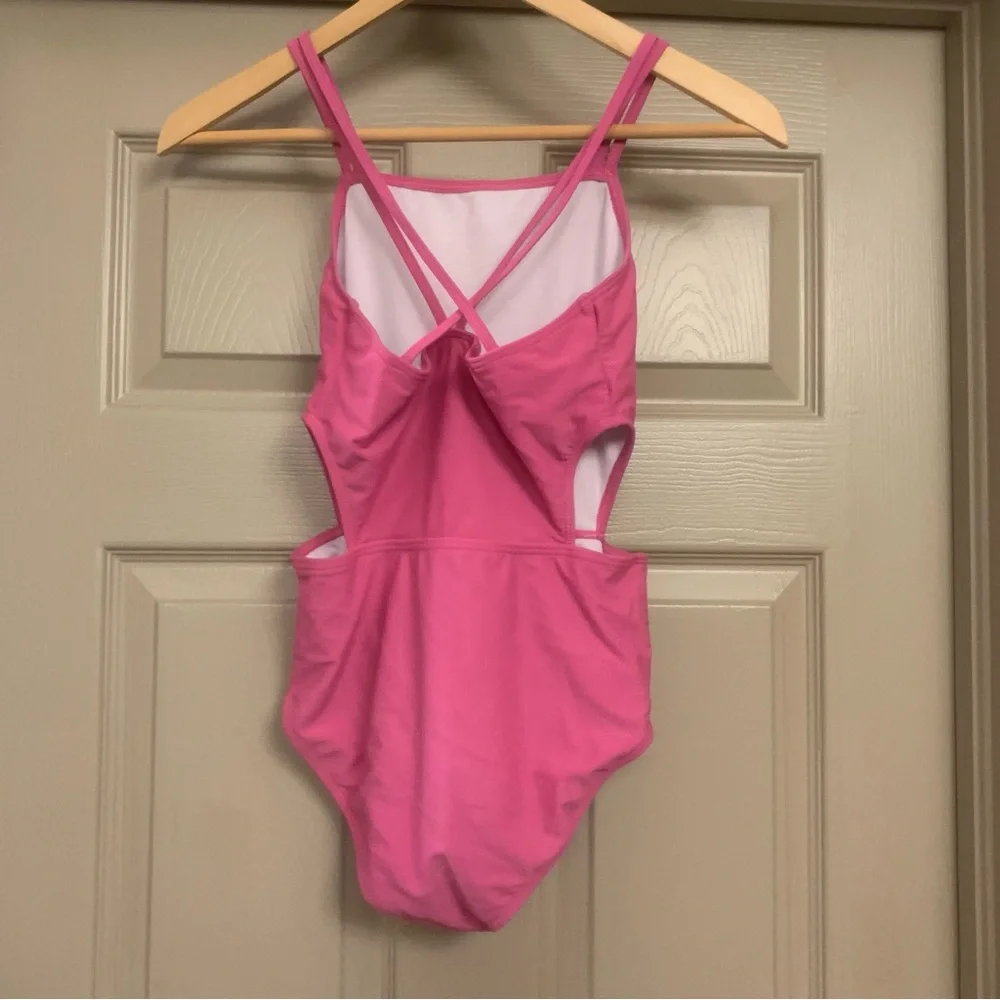 Kanu Surf Girls Size 14 One Piece Swimsuit Cutouts Pink with Crisscross Straps